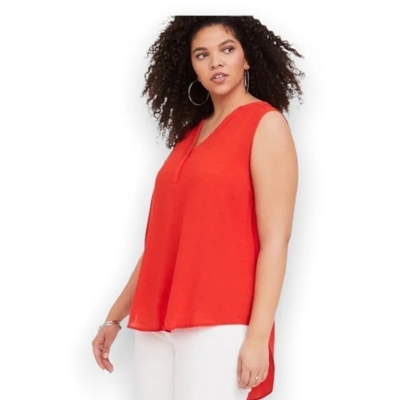 Torrid NEW Harper Red Swiss Dot Tunic Shirt Women’s 1 Sleeveless Blouse - Picture 1 of 5